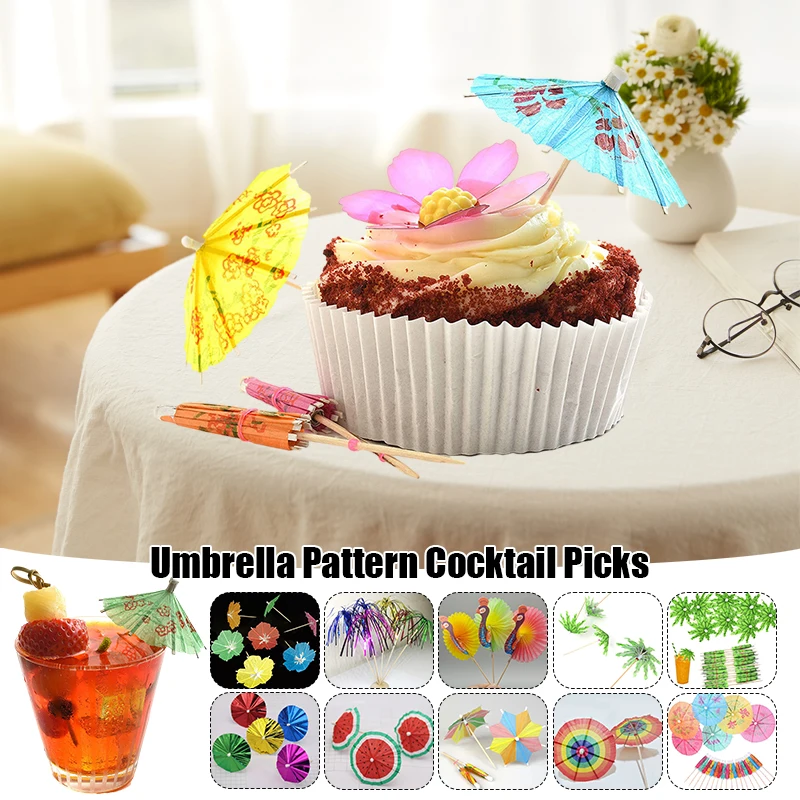 

100Pcs Umbrella Straws Party Cocktail Picks Disposable Dessert Toppers Decor Cake Baking Decoration Card Insert