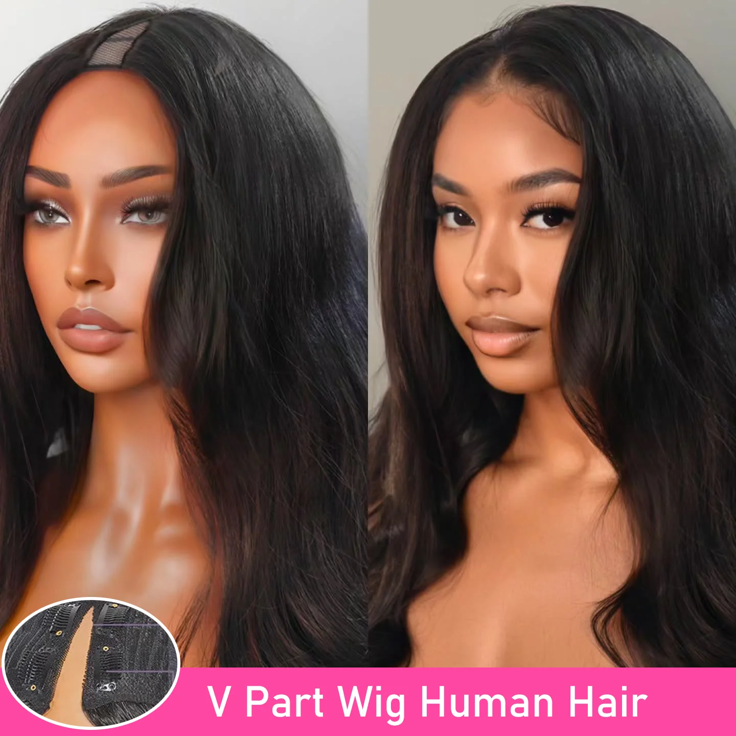 

30 Inch Body Wave Human Hair Wigs V Part Human Hair High Density Brazilian Hair For Women Full Machine Made Black Glueless Wigs