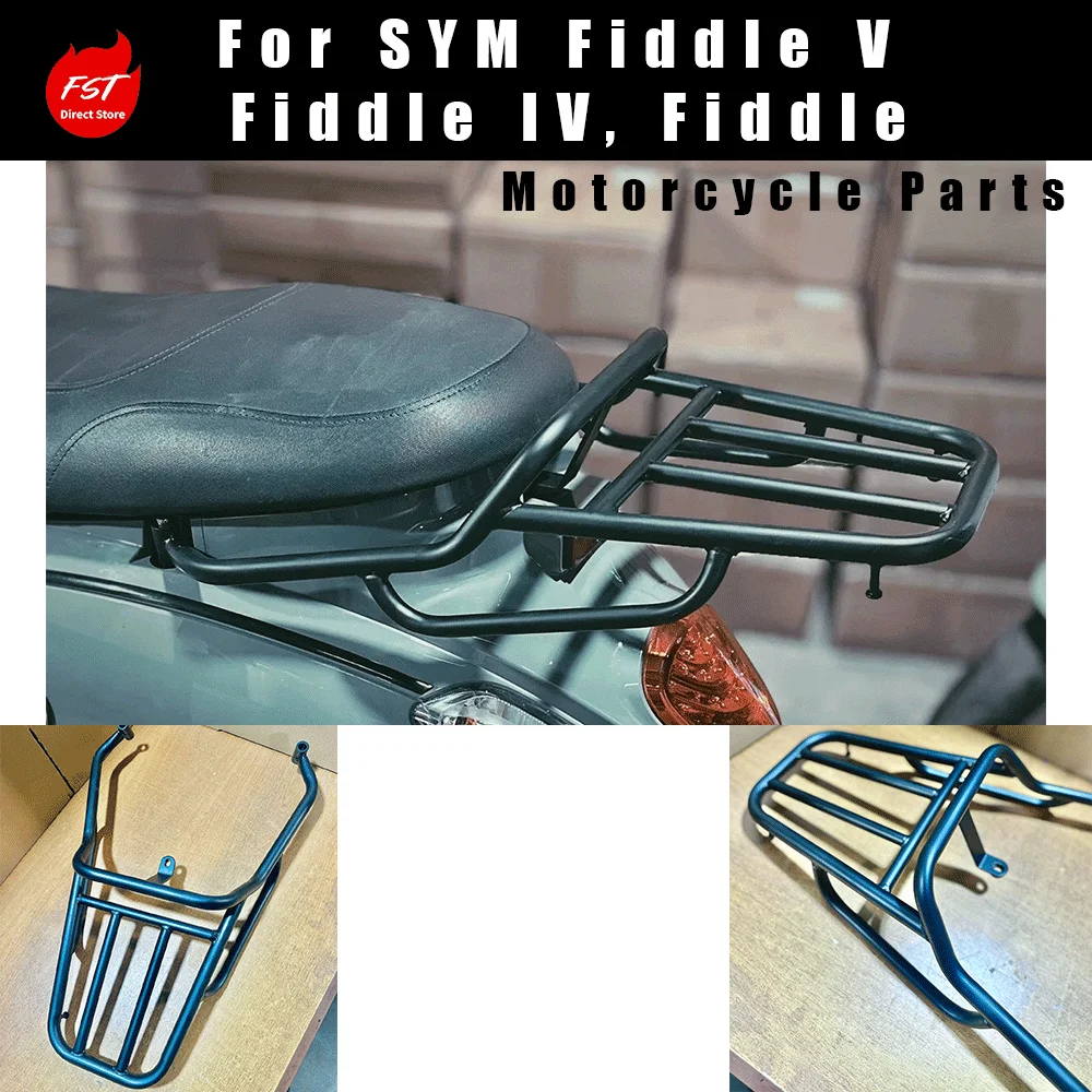 For SYM Fiddle (Models II, III, IV, V) Rear Luggage/Top Box Rack – Retro All-Black Custom Style