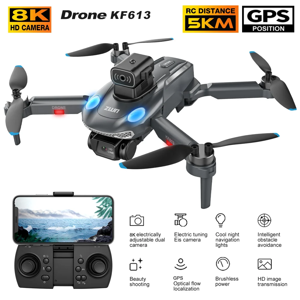 Nowy dron KF613 8K profesjonalny HD z kamerą GPS unikanie przeszkód FPV Quadcopter silnik bezszczotkowy 5G WIFI Rc Flight Toys 3kM