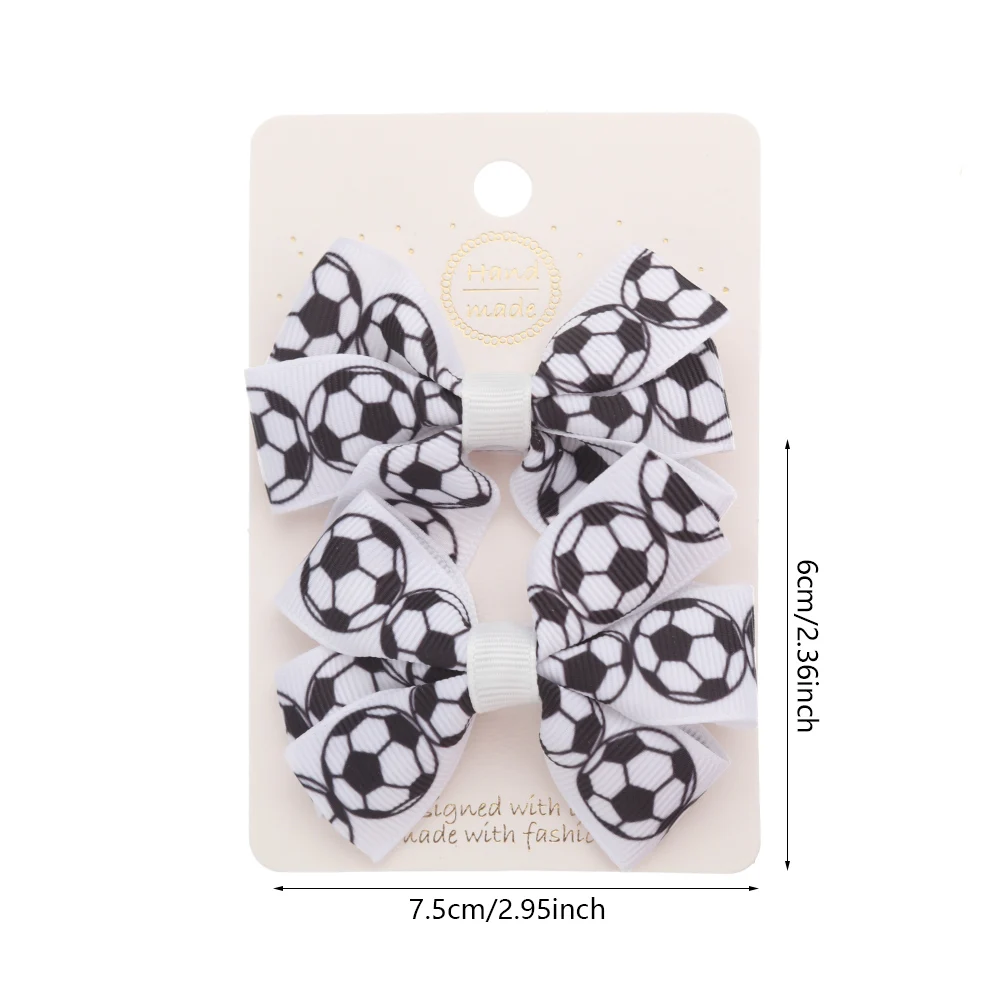 2Pcs 7.5'' Rugby Pattern Baby Hair Bows Clips Girls Sport Football Print Ribbon Hairpins Bullet Pinwheel Hairgrips