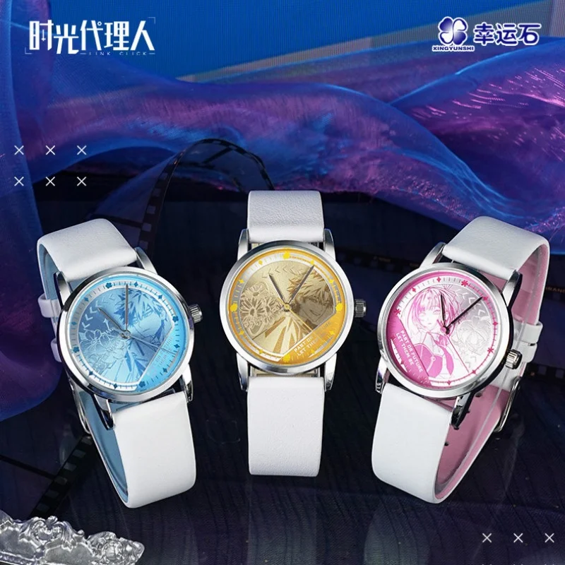 

Официальные лицензионные аниме-часы Lucky Stone Link Click с персонажами Чэн Сяоши, Лу Гуан, Цяолин, белый кожаный ремешок, синий циферблат, аниме-игрушка в подарок