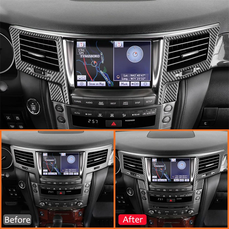 2PCS For Lexus LX 2008-2015 Carbon Fiber Automotive Interior Central Console Air Conditioning Outlet Frame Decoration Stickers