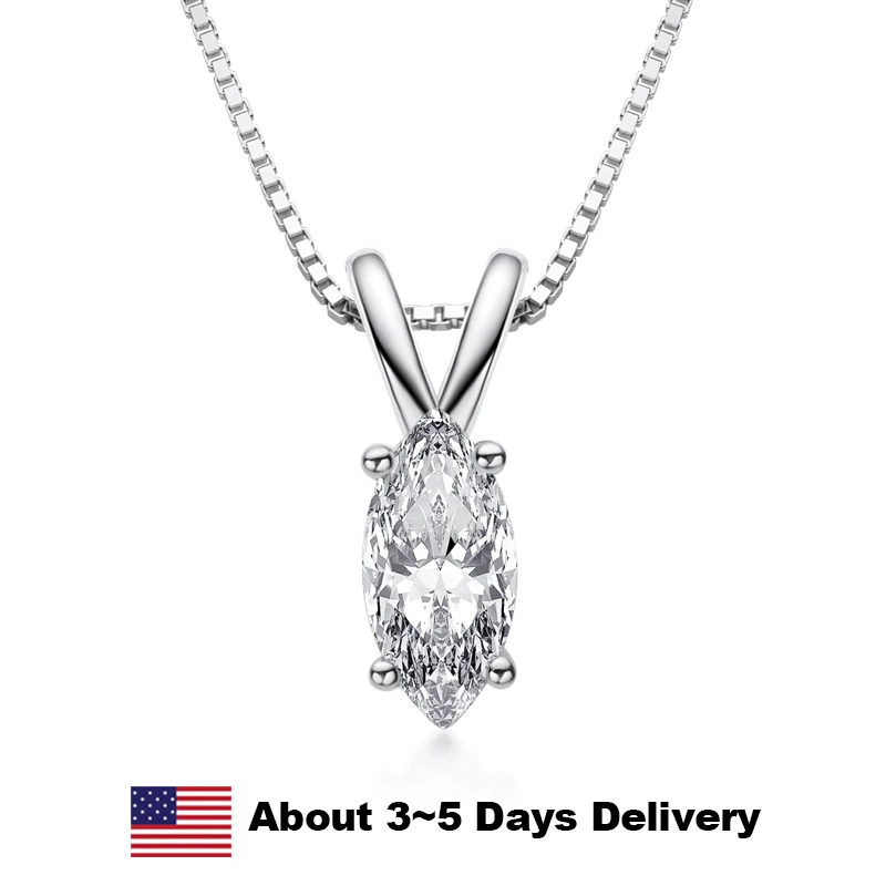 

100% 925 Sterling Silver Crystal Marquise Cut Zircon Pendant Necklace for Women Luxury White Gold Chain Necklace Wedding Jewelry