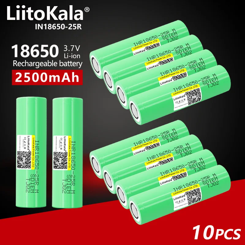 

Литий-ионный аккумулятор LiitoKala 25R 18650, 2500 мАч, 20 А, 3,7 в, 10 шт.