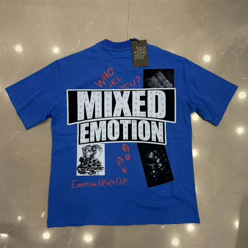 New MIXED-EMOTION Rhinestone Printed Pattern 100% Cotton Men Women T-Shirt Loose Casual Shining Diamond Tees Top