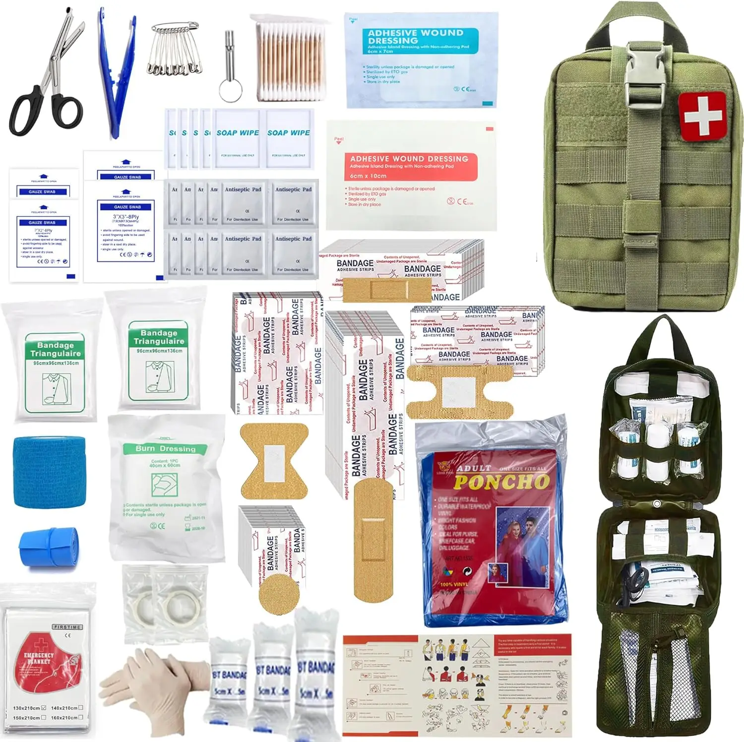 

293Pcs First Aid Kit with MOLLE Pouches for Outdoor, Home, Car & Camping - Olive Green Emergency Essentials