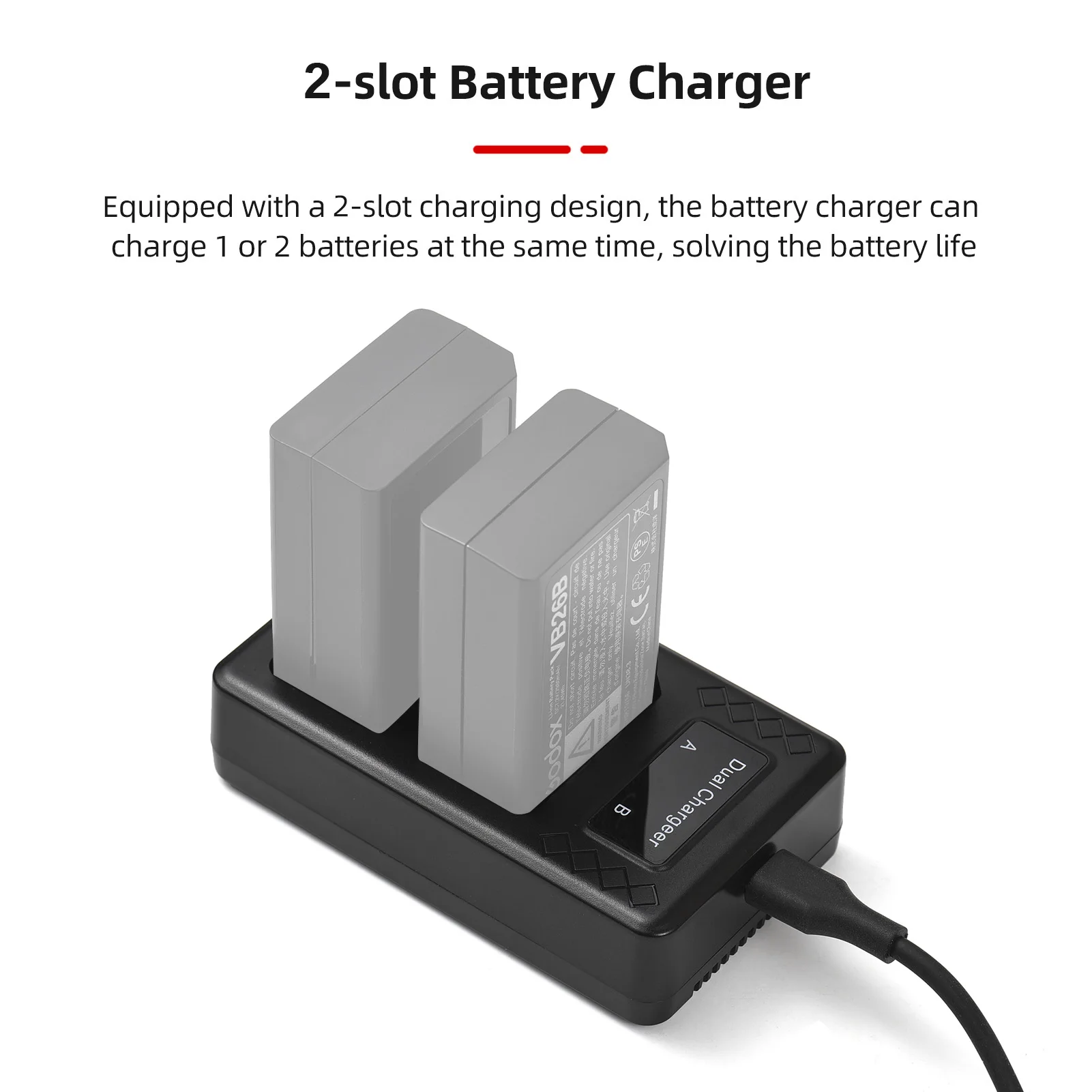 Portable 2-slot Battery Charger for Godox V1/ V860III Series Flash  Batteries VB26A/VB26B/VB30 - view 5