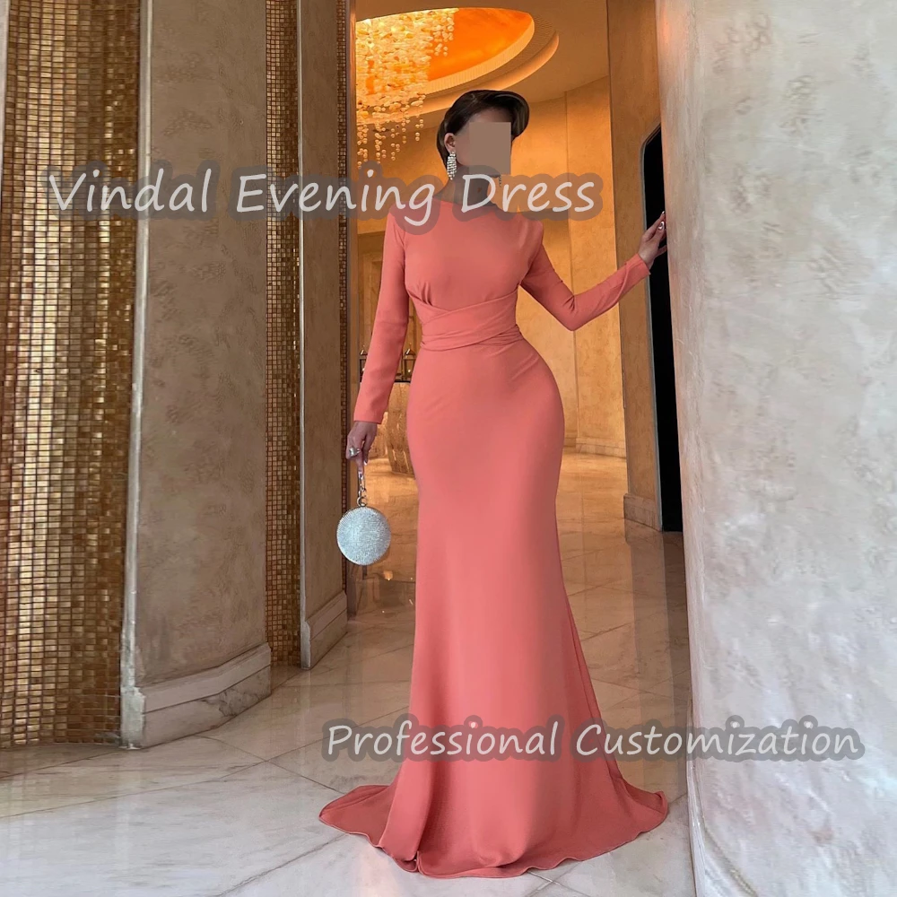 

Vindal Prom Dress O-Neck Floor Length Ruffle Mermaid luxurious Built-in Bra Crepe Elegant Long Sleeves السعود For Woman 2024