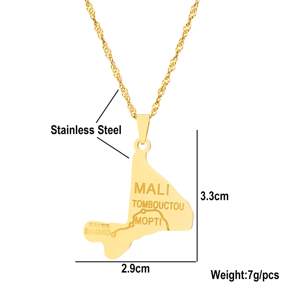 African Republic of Mali Map City Pendant Necklace Stainless Steel Men Women Maps Jewelry Gift