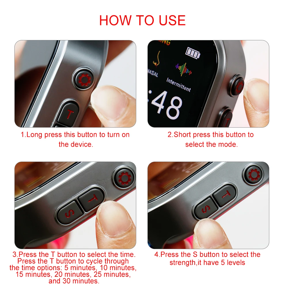 Electric Red Light Watch for Ear 650nm 16-Hole LLLT Watch Hypertension Diabetic Nose Rhinitis Ears Otitis Media Ear Canal