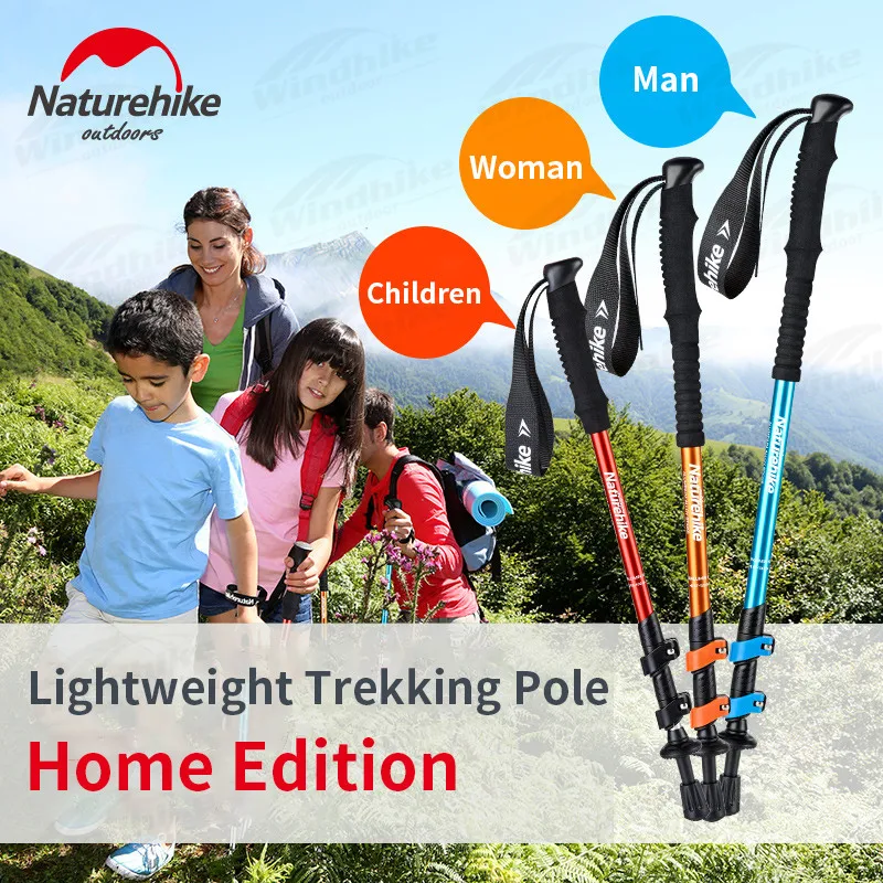 Naturehike Walking Stick Trekking Pole Climbing Hiking Cane for Men Women Kids Ultralight 3-Sections Aluminum Alloy Rod 50-135cm