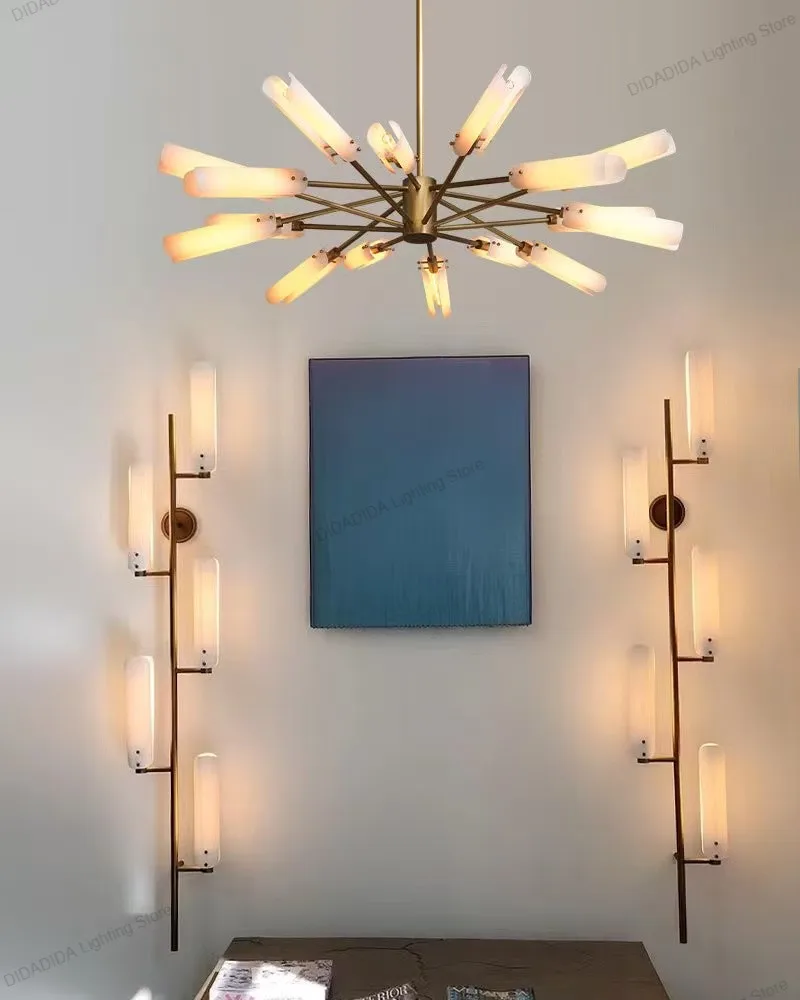 مصباح معلق بتصميم عصري مع مصباح جداري متطابق من النحاس والفضة والأسود وبريق مستطيل قابل للتعتيم