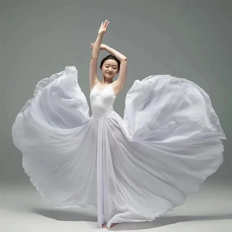 Large skirt dance skirt classical dance elegant Tencel double layer skirt Chinese modern dance skirt