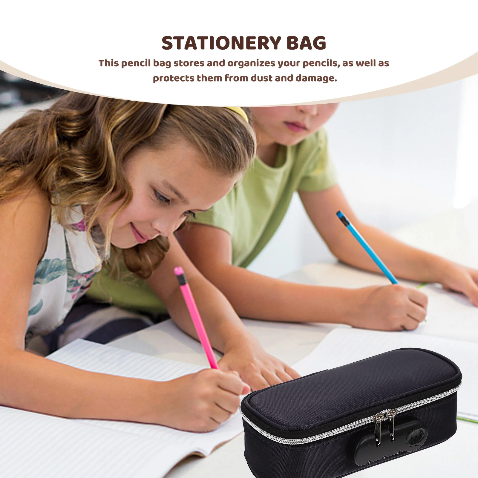 Estuche para lápices con cerradura de contraseña de gran capacidad, organizador de lápices portátil de tela Oxford para estudiantes, bolsa de almacenamiento de suministros escolares