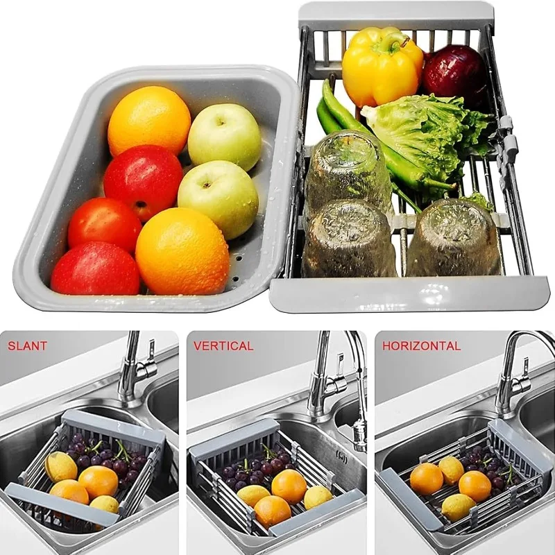 Sink Storage Rack Easy Clean Expandable Multipurpose Sink Drain Basket Tool Free-Installation Storage Shelf Sink Strainer
