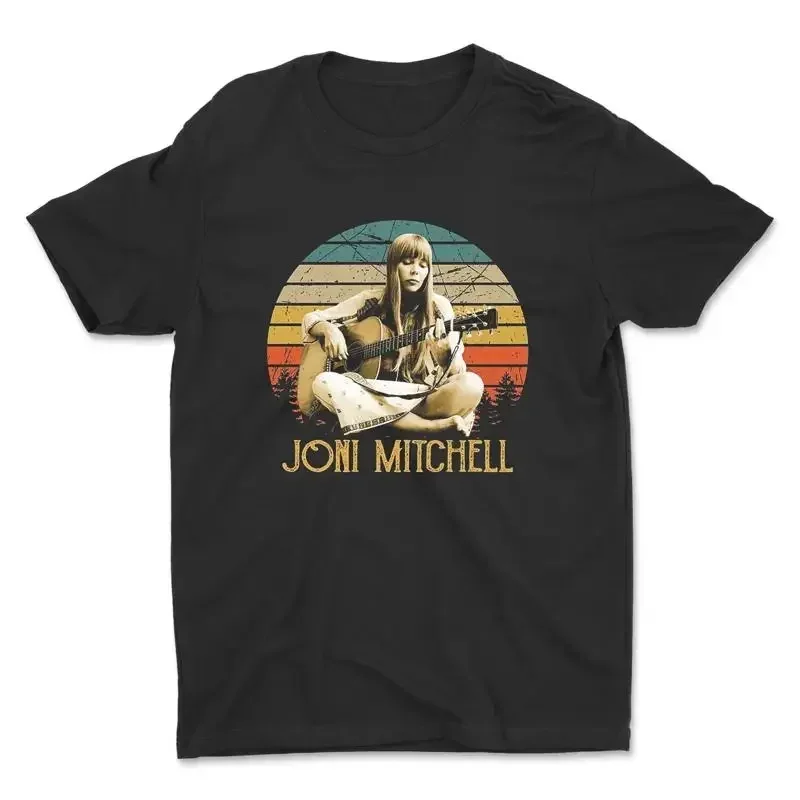 Joni Mitchell Guitar Men T shirt Black Cotton All Sizes 1F520