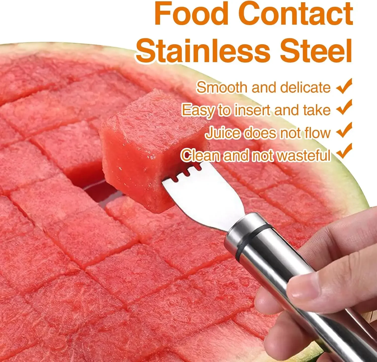 

2 шт., ломтерезка для арбуза, вилка для фруктов и ложка для дыни - 2-в-1, кавун из нержавеющей стали с двойной головкой, кубик для арбуза