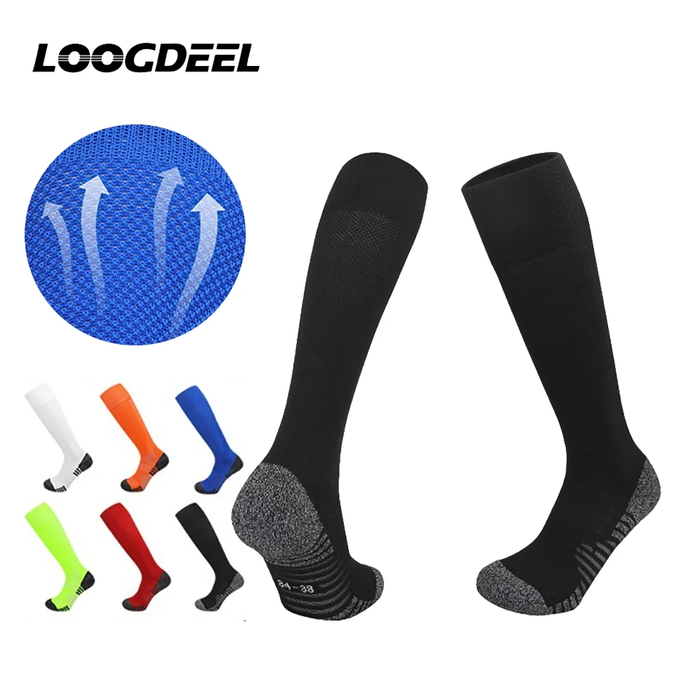 

Футбольные носки Loogdeel, дышащие сетчатые махровые противоскользящие износостойкие футбольные носки выше колена для мужчин, женщин, детей