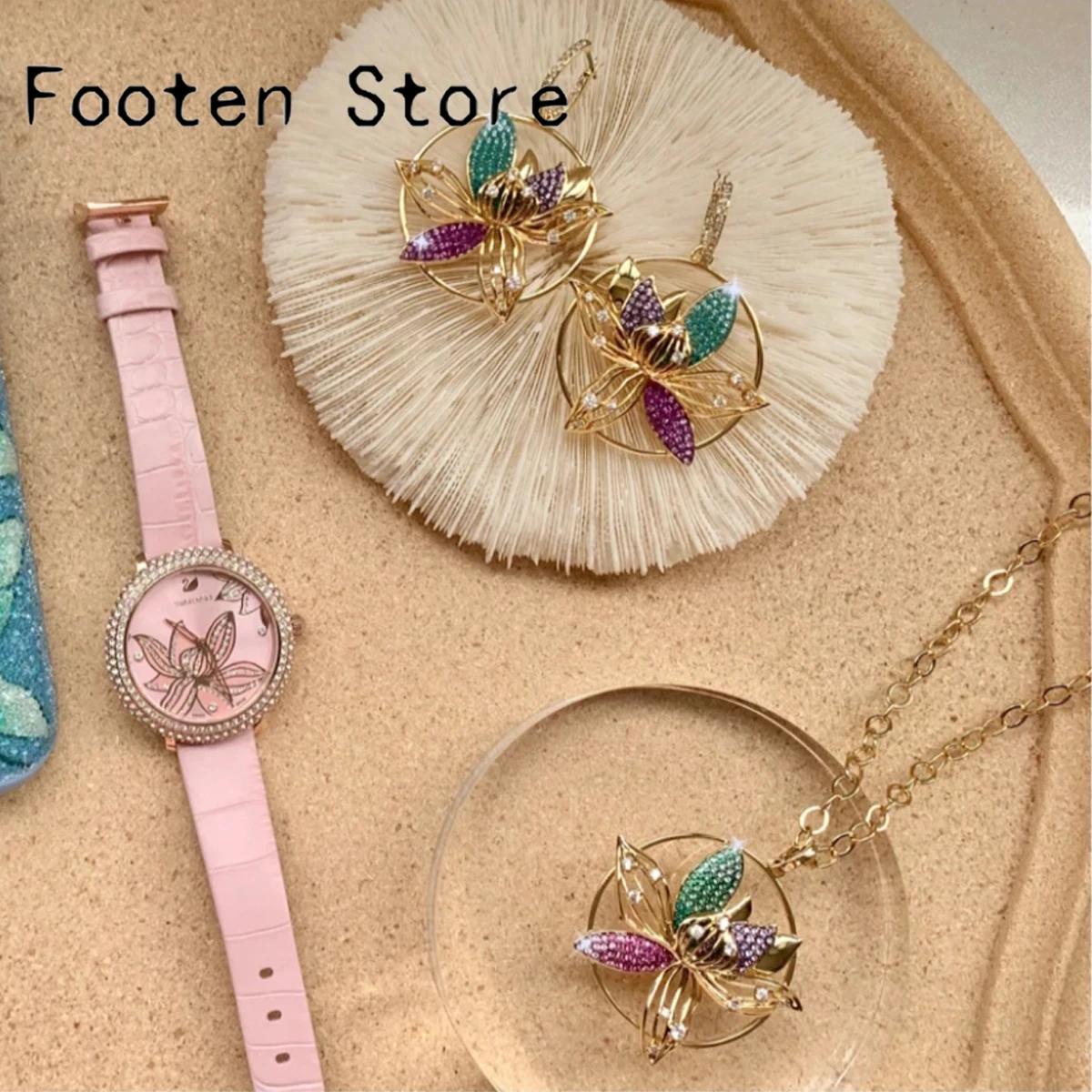 

2025 New Trend Fine Jewelry Set Charm Pink Purple Hollow Flower Crystal Pendant Fashion Necklace Earrings Romantic Gift forWomen