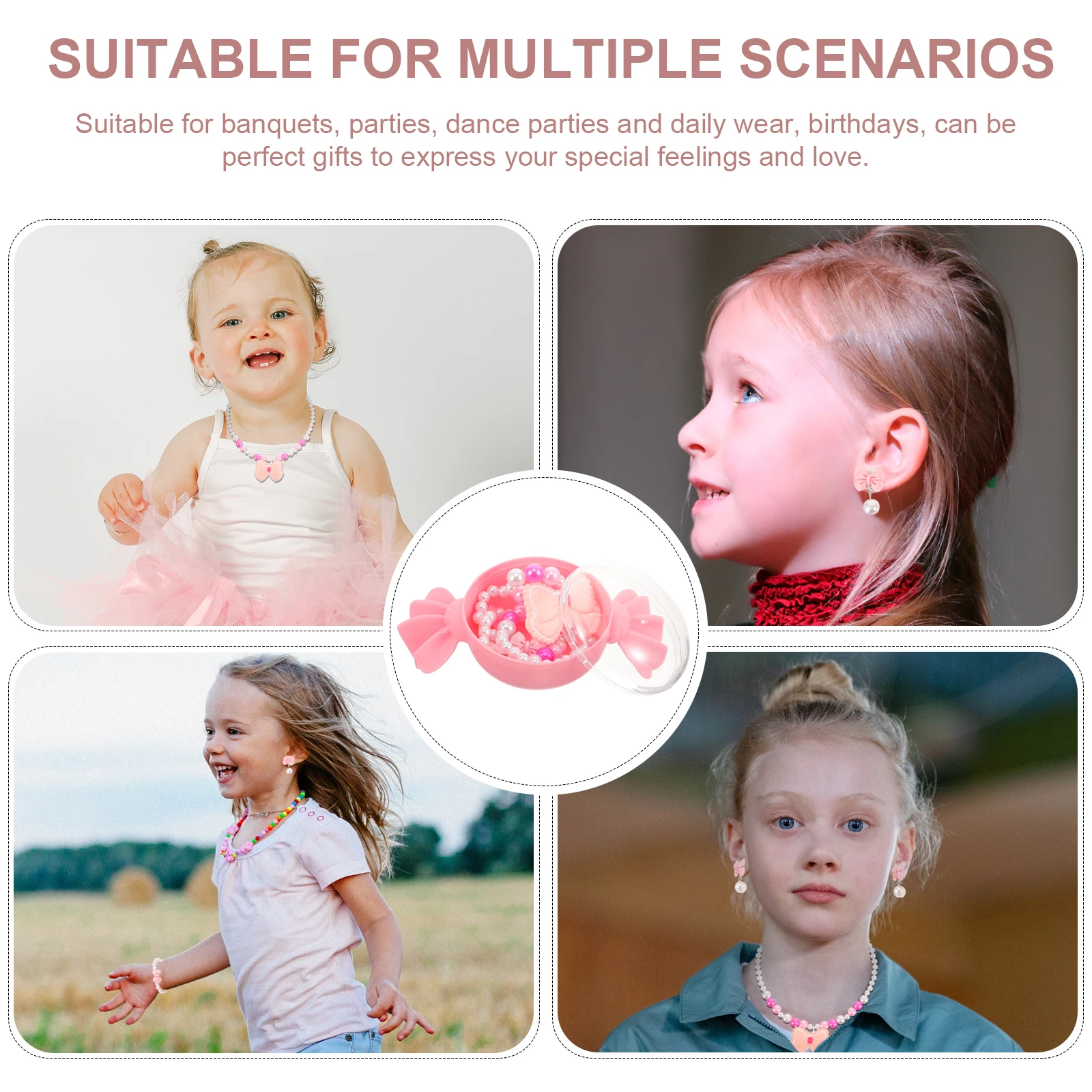 

5 Piece Pink Bow Kids Princess Jewelry Set Toddler Necklace Bracelet Earrings Ring for Girls Age 2 6 Birthday Gifts