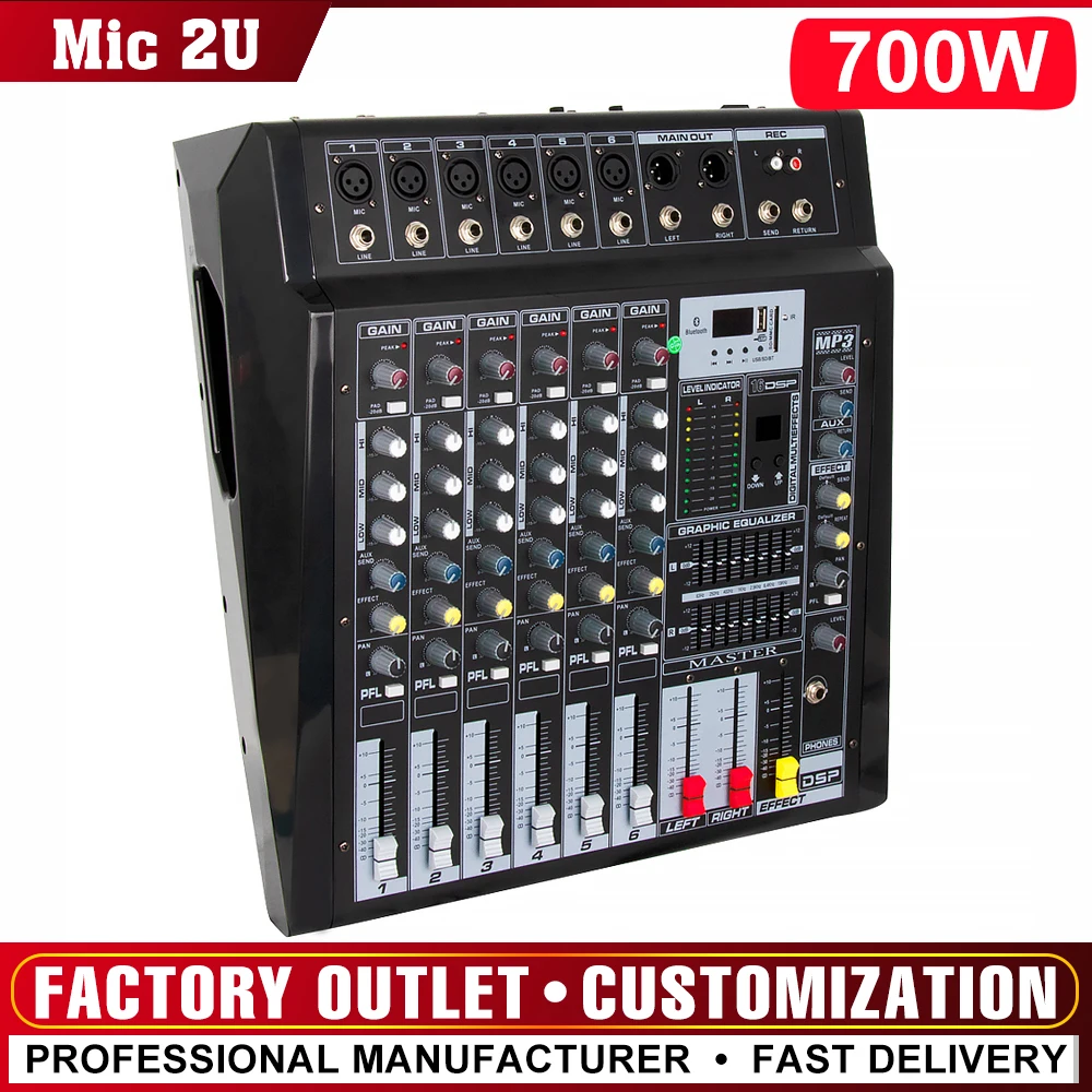 

6 channel professional mixer with power amplifier all-in-one stage performance high-power mixer DSP effect 700W watt amplifier