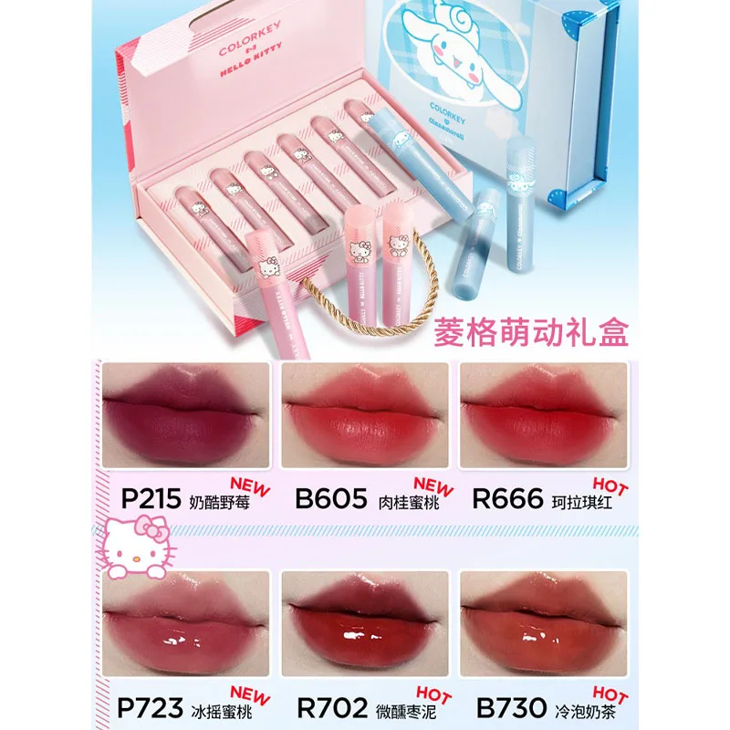 

Sanrioed Cinnamoroll Hello Kittys Lipstick Lip Glaze Ins Girl Heart Kawaii Velvet Lipstick Temperament Mirror Light Set Box Gift