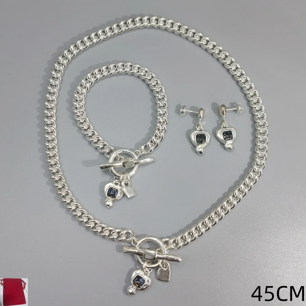 2026 Spain Personalized OL Wind Grey Crystal Heart shaped Jewelry Three Piece Romantic Gift Set