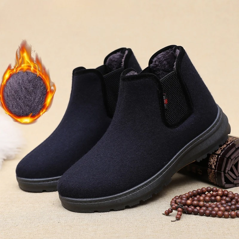 

Men Cotton Shoes Middle-aged Elderly Men's New Plush Warm Anti Slip Men Snow Boots Outdoor Work Travel Leisure Shoes for Man