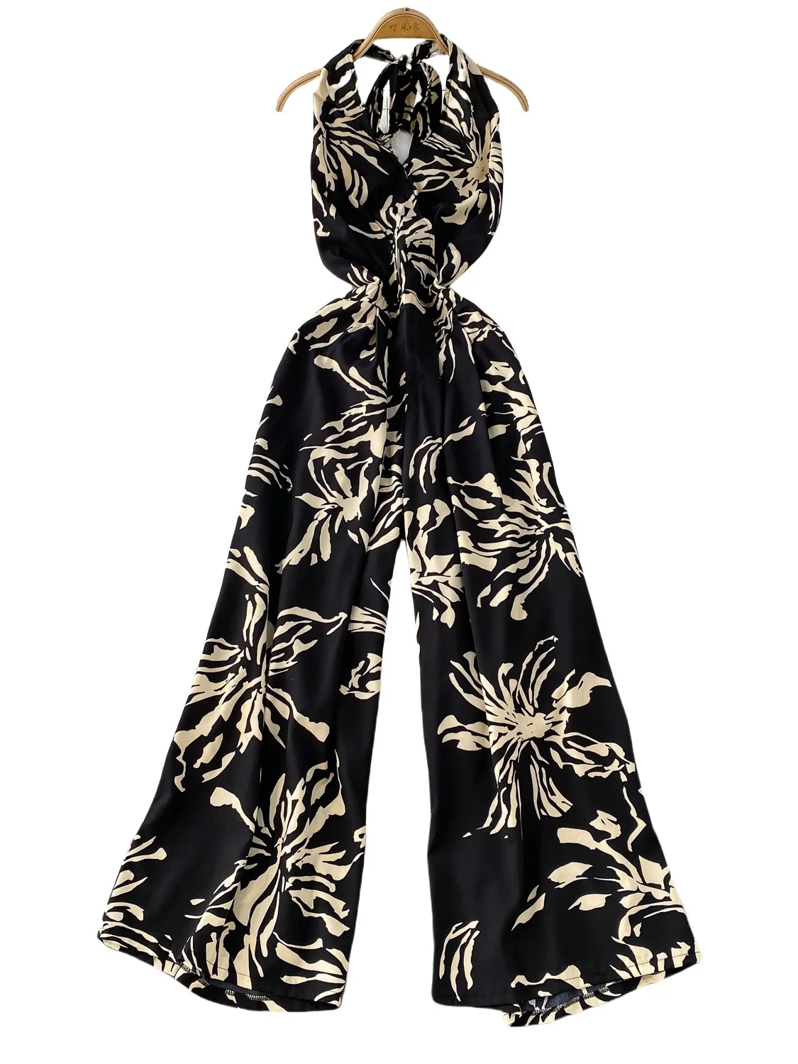 

Ele V-ne Belted ter Ne-piece Summer Faion Print Slimming Wide Leg Pants Women's Clothing
