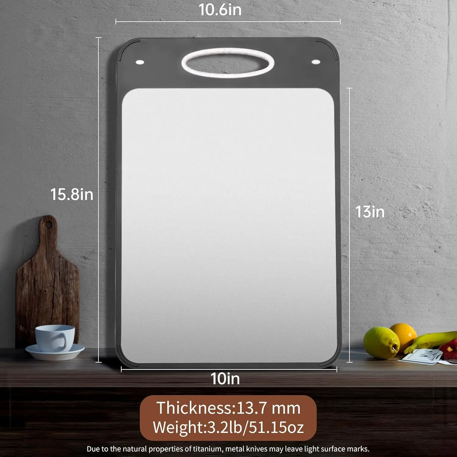 Dual-Sided Titanium Cutting Board: Metal for Meat/Fish & PP for Fruits/Veggies, Dishwasher Safe, Easy Clean