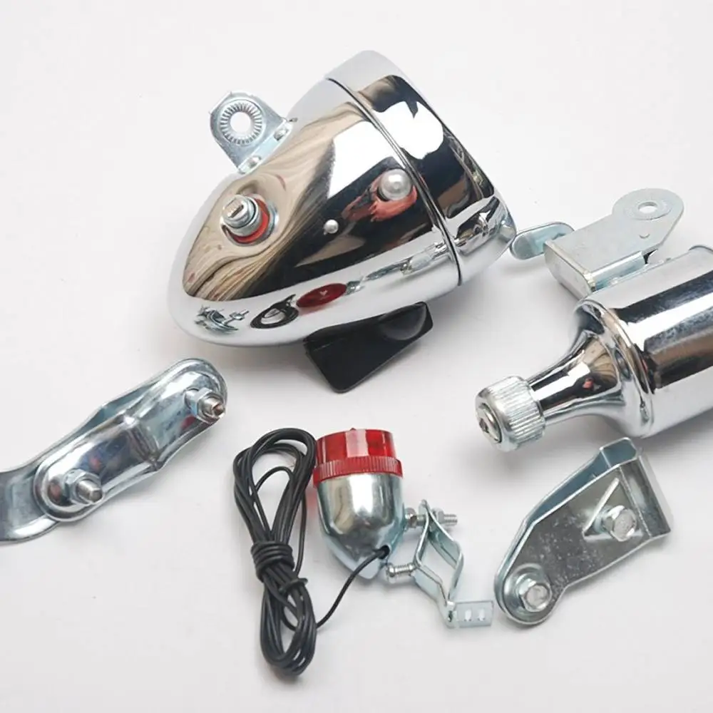 Retro Bike Generator Light Kit Friction Powered Headlight Taillight Set Professional Cycling Night Safety Lighting Parts