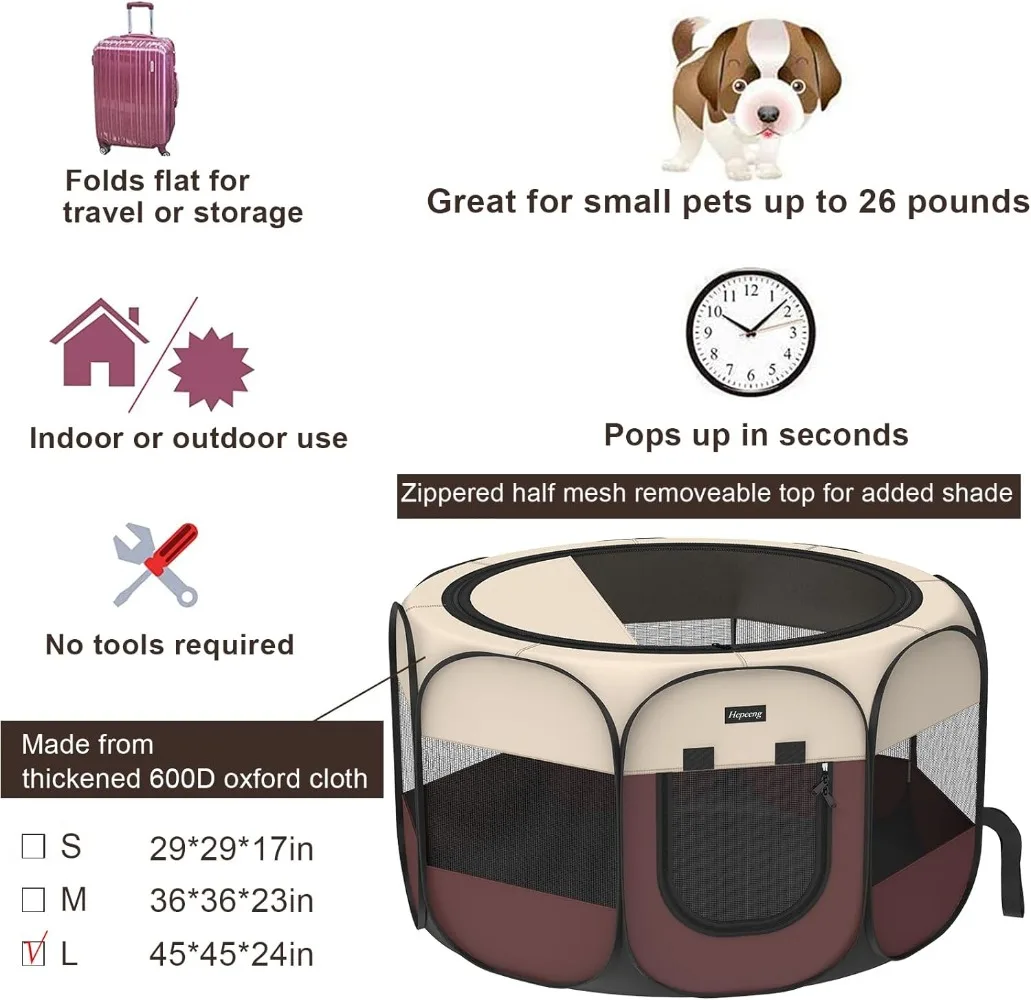 Portable Foldable Pet Dog Cat Playpen and Puppy playpen Pet Tent with Carrying Case Collapsible Travel Bowl Indoor/Outdoor Use w