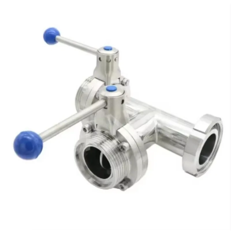 Vanne papillon hygiénique à trois voies en acier inoxydable SS316L 304 haute performance avec écrou fileté pour brassage