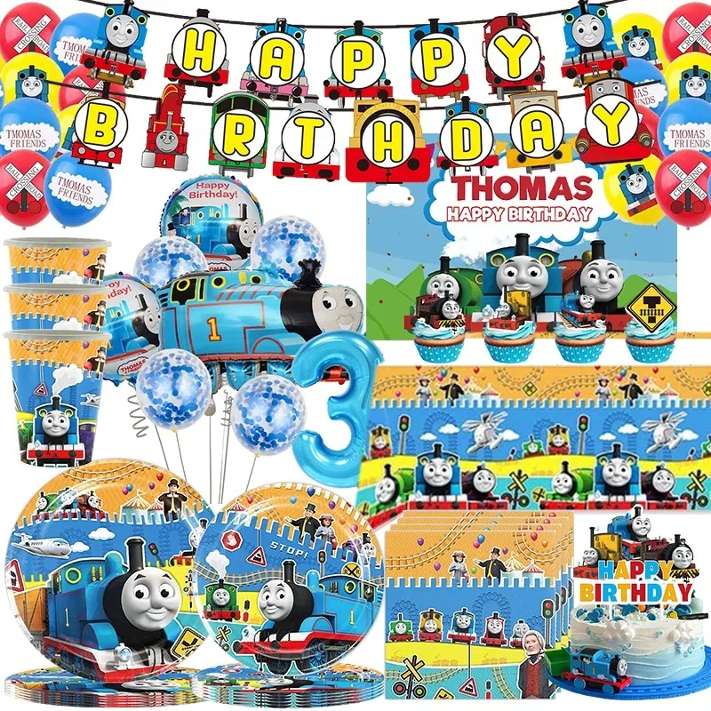 Thomas Trenes And Friends película TV suministros para fiestas vajilla platos de papel telón de fondo decoración de fiesta de cumpleaños para niños regalos de Baby Shower