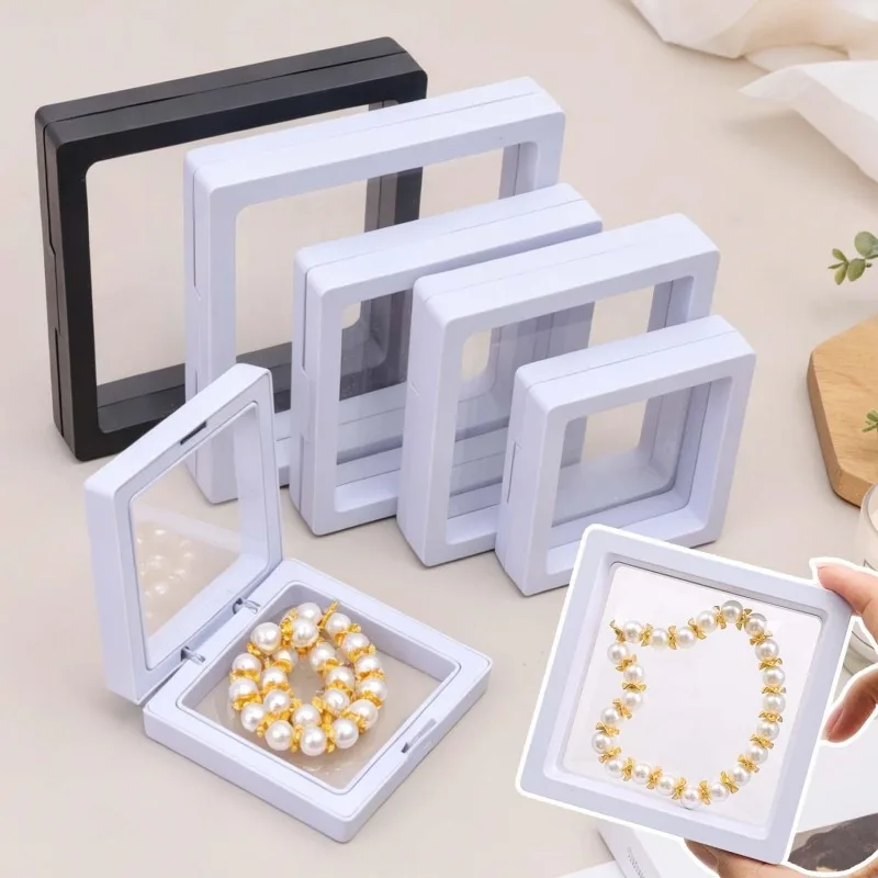 1/20pcs 3D Floating Jewelry Display Cases PE Film Frame Box Jewelry Storage Holder Stand for Ring Earring Square Holder Gifts