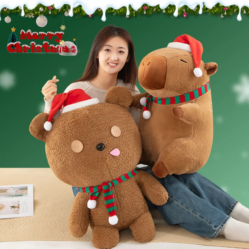 Capybara Plush Toy for Kids Christmas Birthday Gift Soft Stuffed Animal Decorative Throw Pillow Ideal Xmas Present for Children