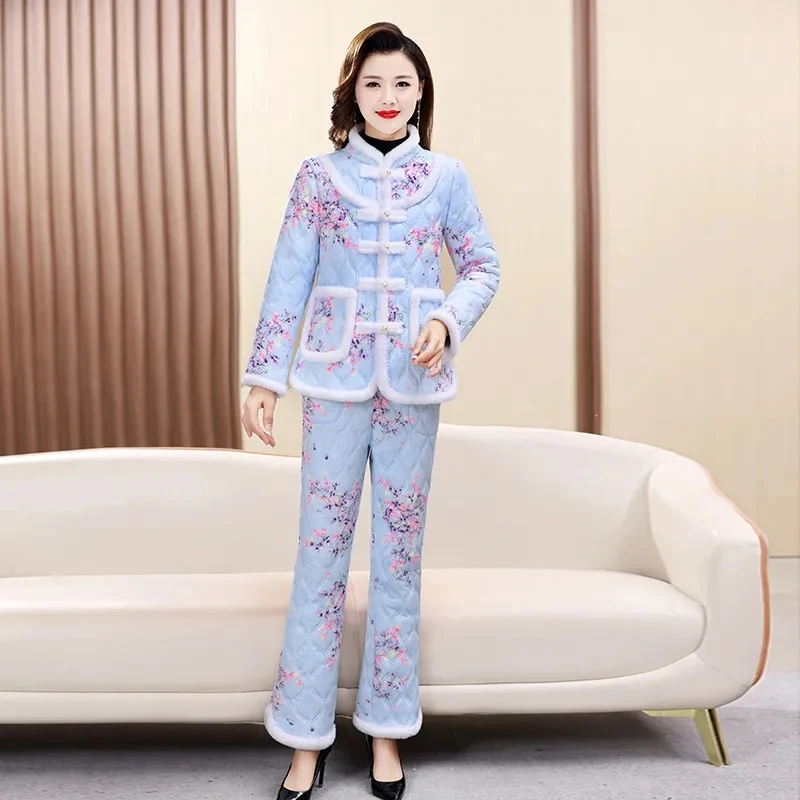 코튼 패딩 자켓 정장 여성 겨울 새 코튼 자켓 + 코튼 바지 루즈 풀 세트 플러스 벨벳 Thicke Warm Parker Coat