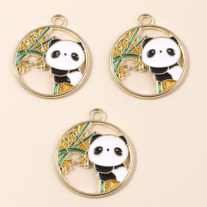 Leslie 10 Stück goldfarbene niedliche Panda-Anhänger, Emaille-Bambus-Panda-Anhänger für DIY-Ohrringe, Halsketten, handgefertigten Schmuck – Detail 8