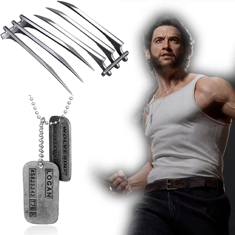 

X-Men Superhero Wolverine Cosplay Accessory Sets Anime Wolverine Military Card Necklace Wolf Claws Halloween Party Cosplay Prop