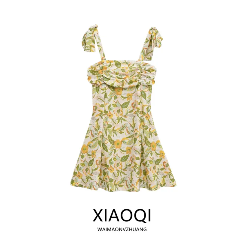 Summer 2025 New Arrival Women's Floral Print Svel round Ne ort Dr Sweet High Waist A-Line Gown without Brand