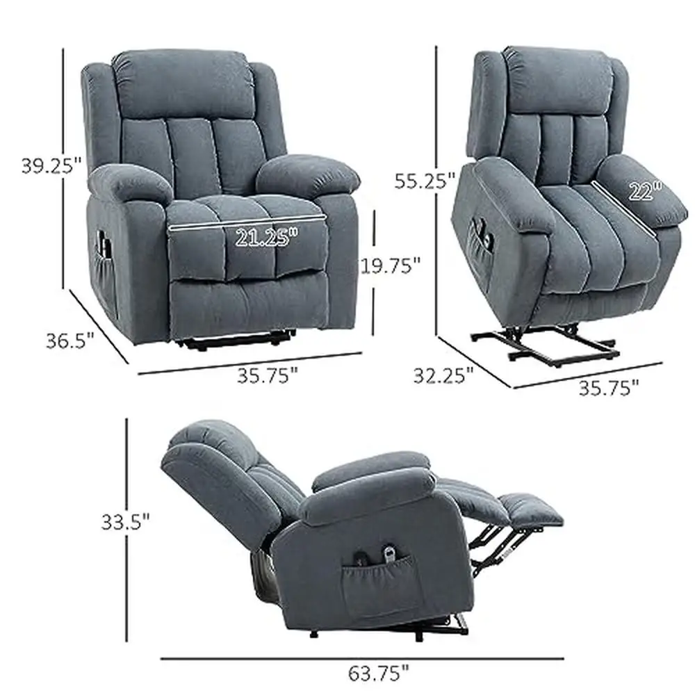 Power Lift Chair Elderly Big and Tall with Massage Linen Fabric Remote Control Side Pockets Relaxing Recliner Sofa Chair