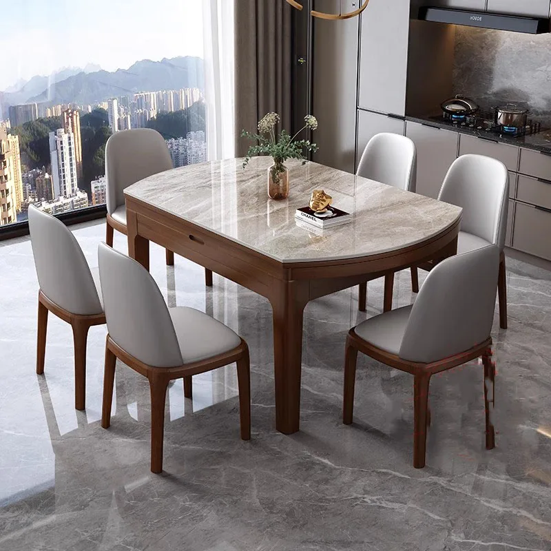 

Unfolding Rectangle Dining Table Luxury Nordic Legs Metal Living Dining Table Industrial Marble Mesa De Jantar Kitchen Furniture