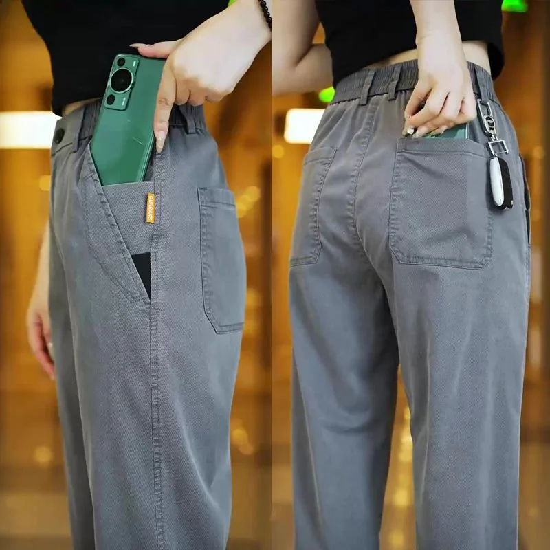 

Ultra-Thin Summer Men's Casual Pants Silk Drapey Straight Leg Anti-Wrinkle Busin Long Trousers Faionable Loose Fit