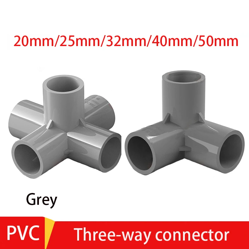 1-10pc I.D 20/25/32/40/50mm Grey PVC Three-Dimensional Connector Home Garden Irrigation Hose Fittings Water Connectors DIY Tools