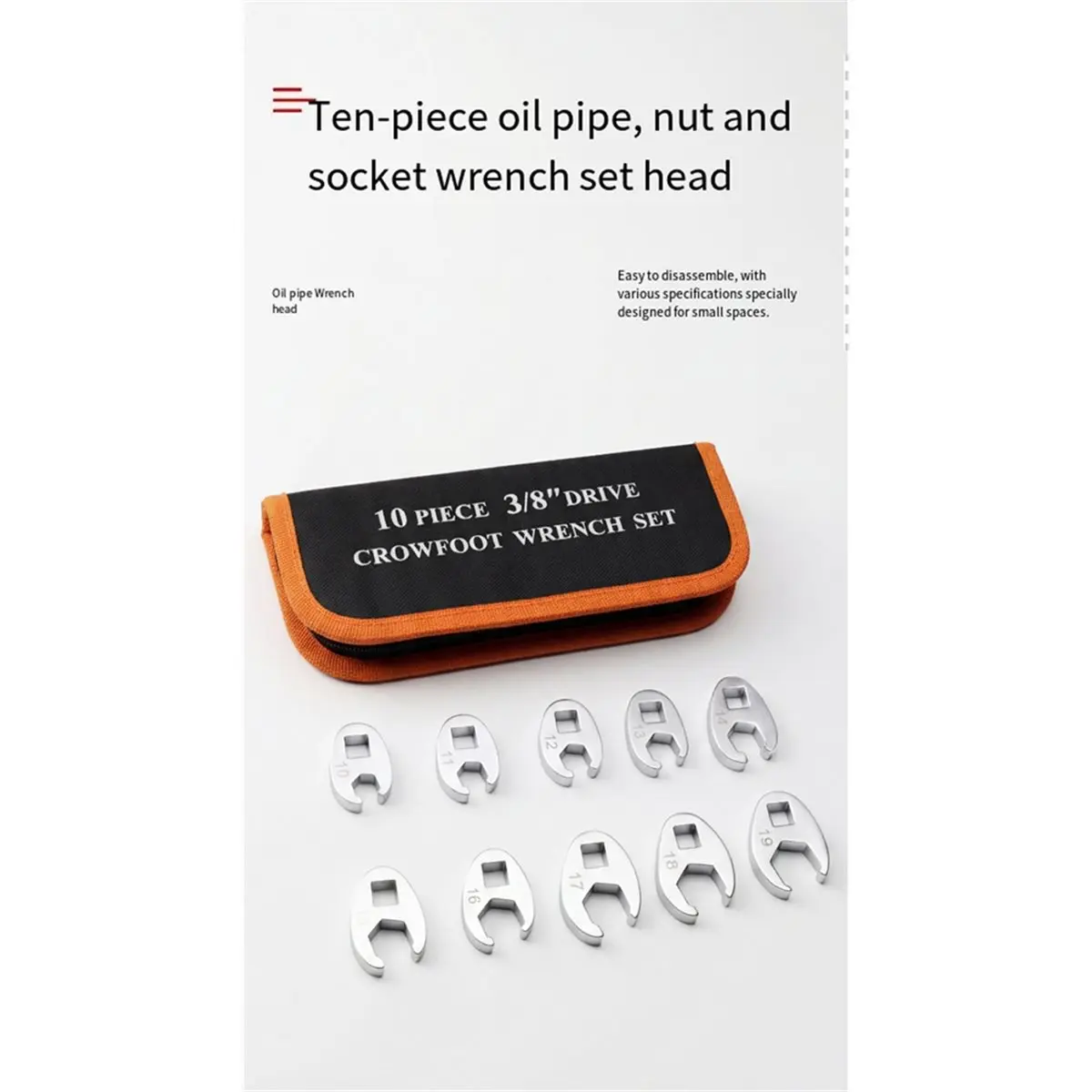 3/8 Oil Line Wrench 10-PCS Set - Special for Confined Spaces - Filter and Brake Line Removal and Installation Tools