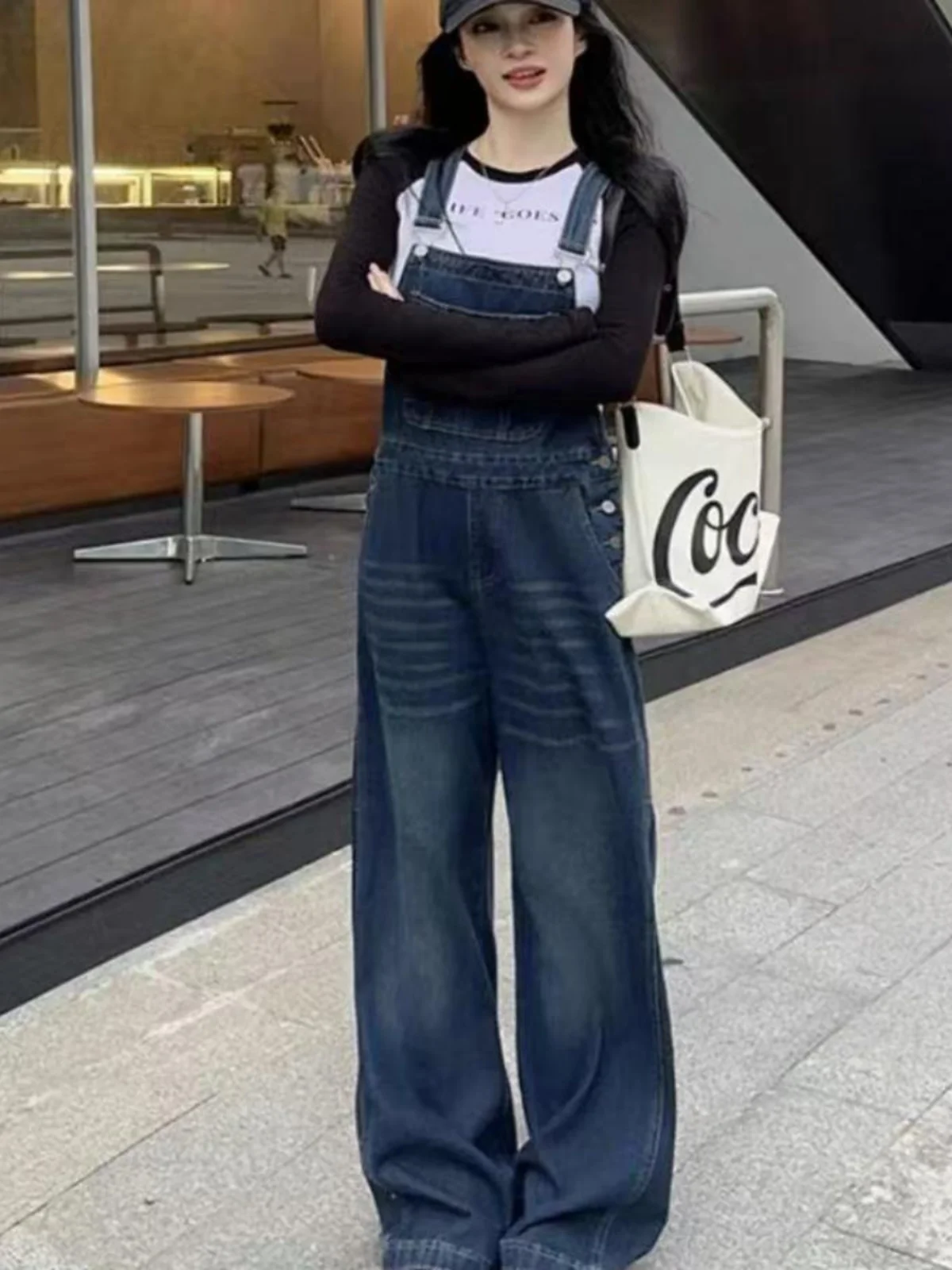 

Винтажные синие джинсовые комбинезоны с высокой талией, свободные длинные брюки, женская весенняя одежда, новые прямые брюки на подтяжках