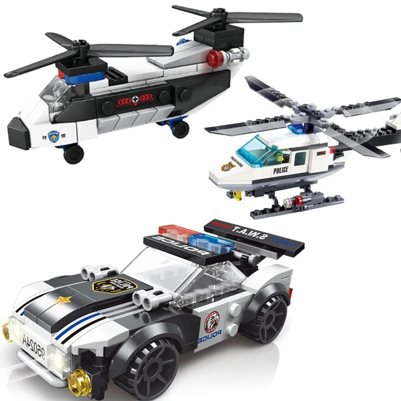 Stadt Super Auto Flugzeug Polizei Dual-Rotor Hubschrauber Berühmte Auto SWAT Bausteine MOC Klassische Modell Ziegel für Kinder kits