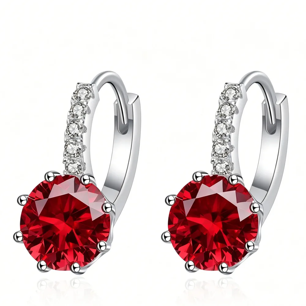 925 Sterling Silver Round Cut D VVS1 Multi Color Moissanite Halo Dangle Huggie Hoop Earrings For Women