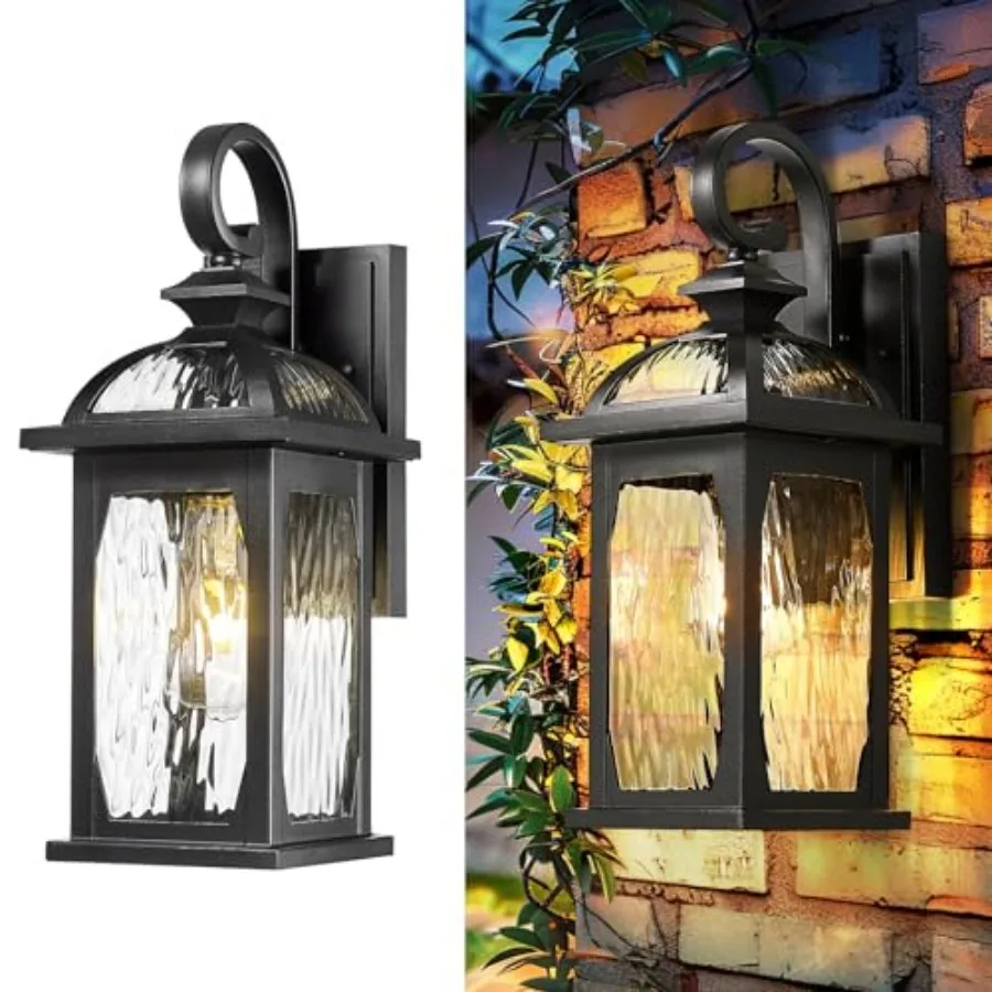 

15 Inch Outdoor Wall Lights Exterior, Outdoor Patio Light Fixture for Garden Porch, Die-Cast Aluminum with Water Ripple Glass,